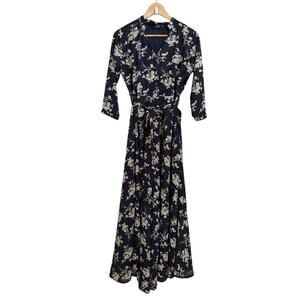 Tokyo Talkies Women's Navy Floral Maxi Dress Boho Cottage Size Medium